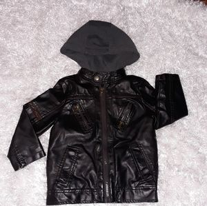 Faux leather kids jacket with hoodie
